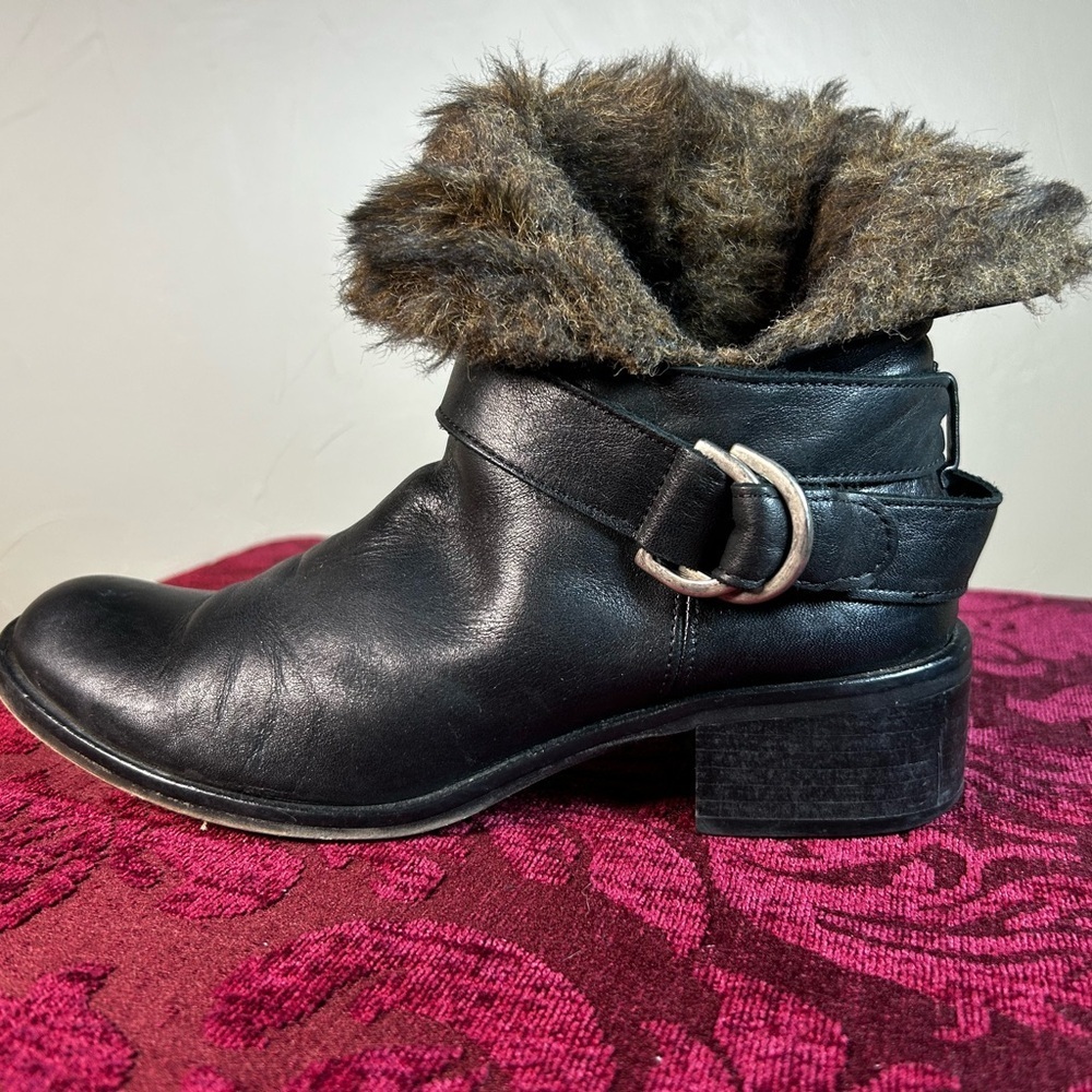 Italian Sesto Meucci Luxury Leather Biker Boots Fur Lined Size 6 - Picture 7 of 9